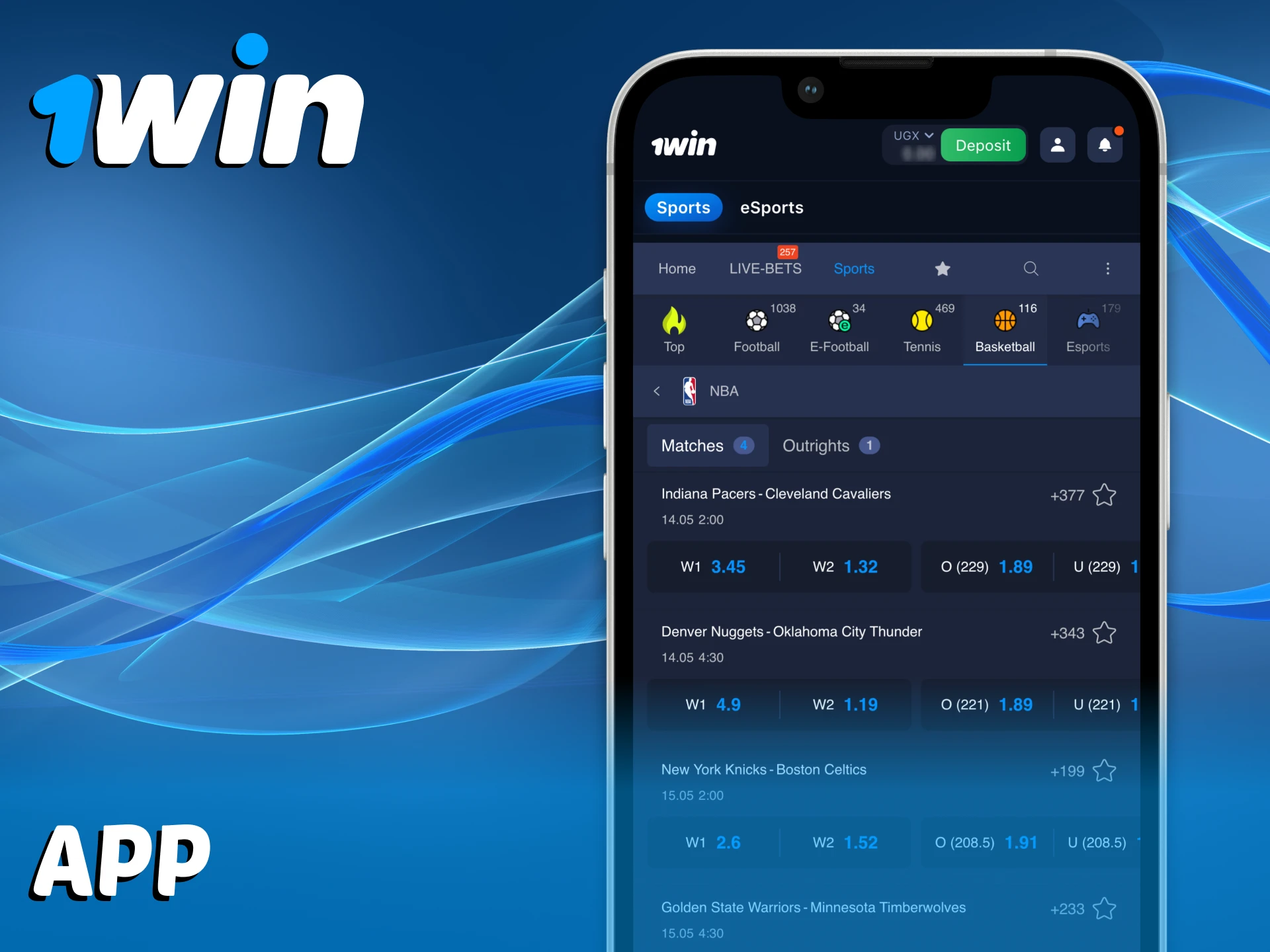 Download 1Win app for basketball betting.