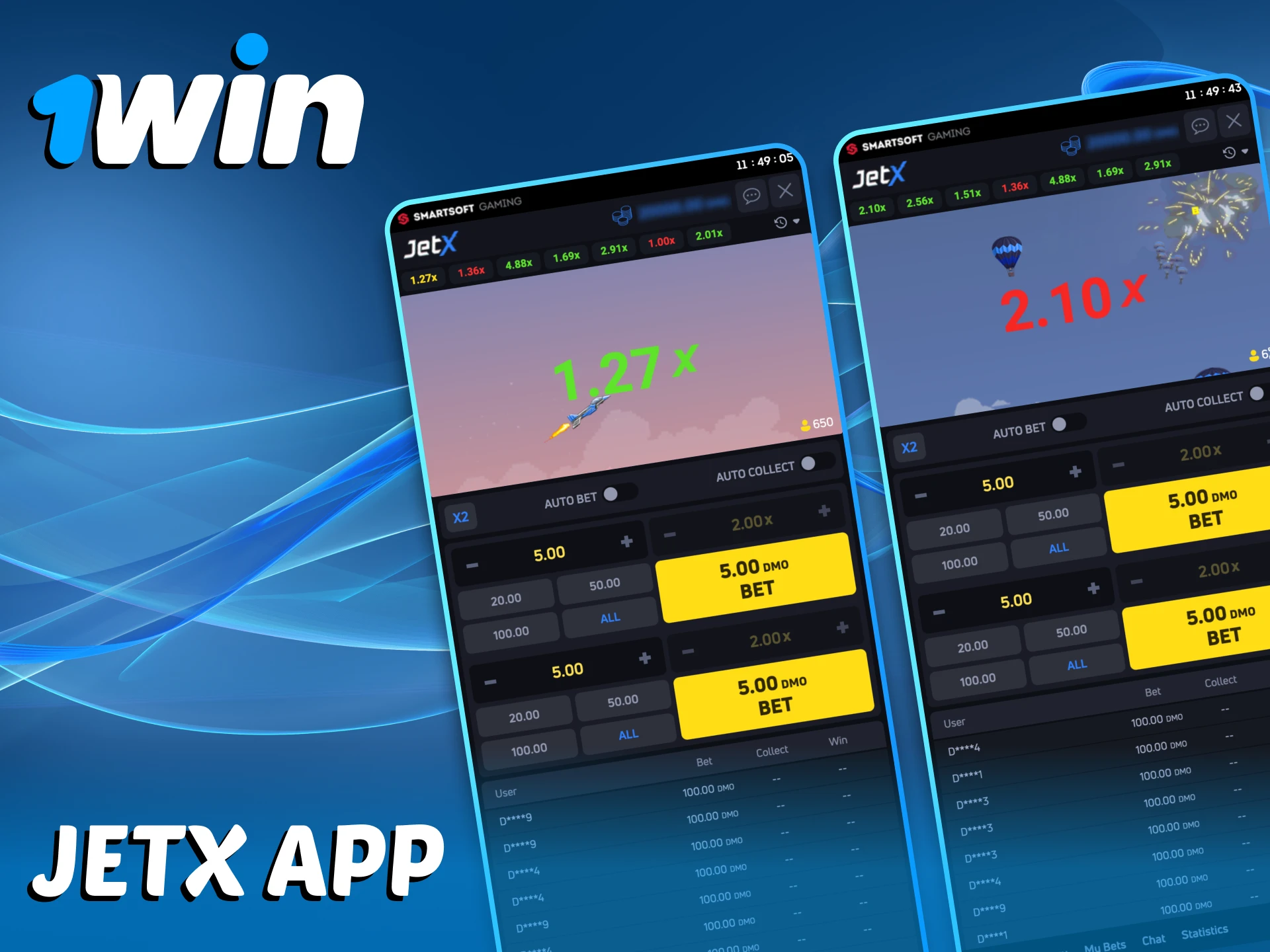 1Win JetX app provides the same experience as the website.