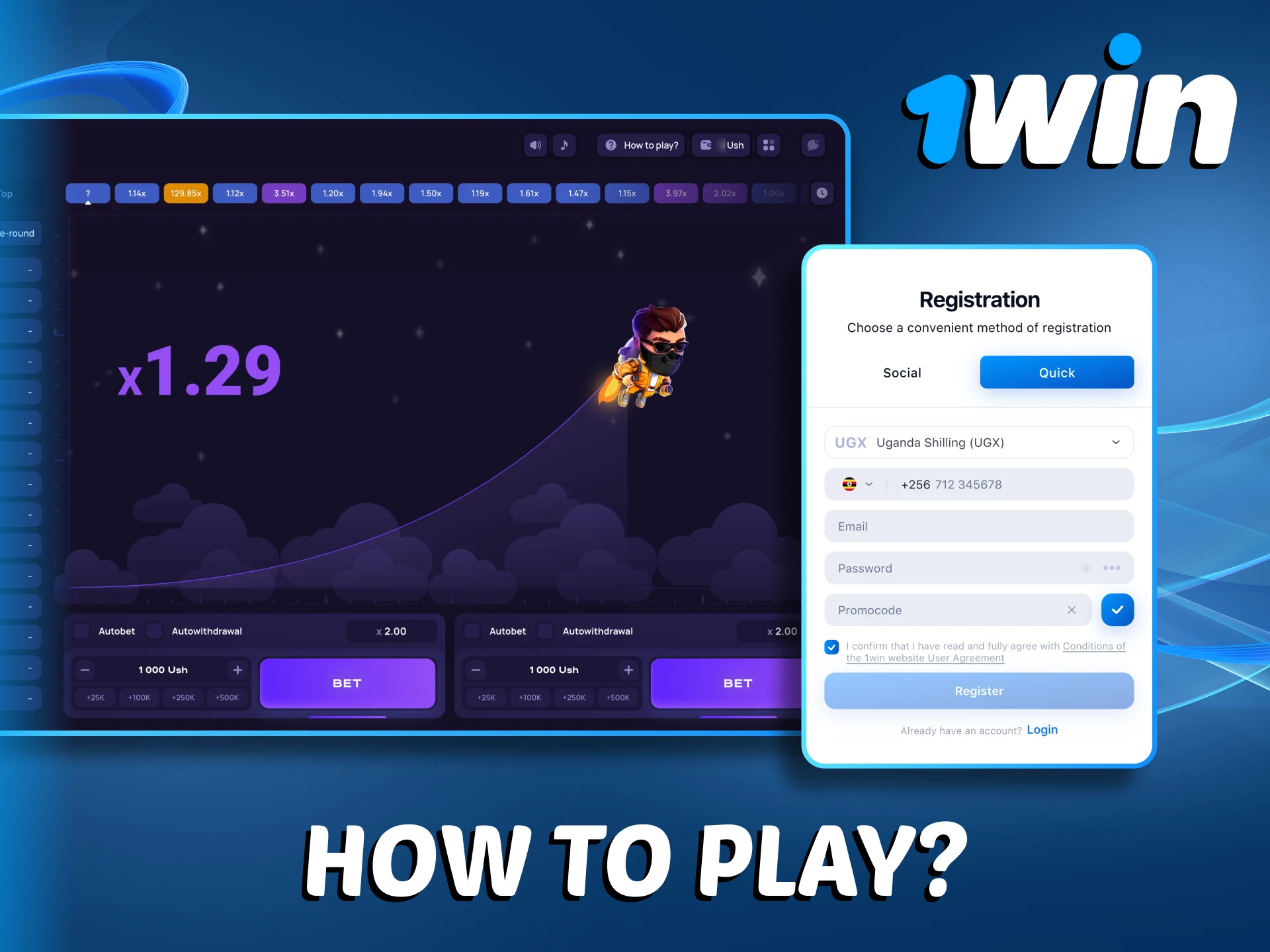 Follow the steps to start playing 1Win Lucky Jet.