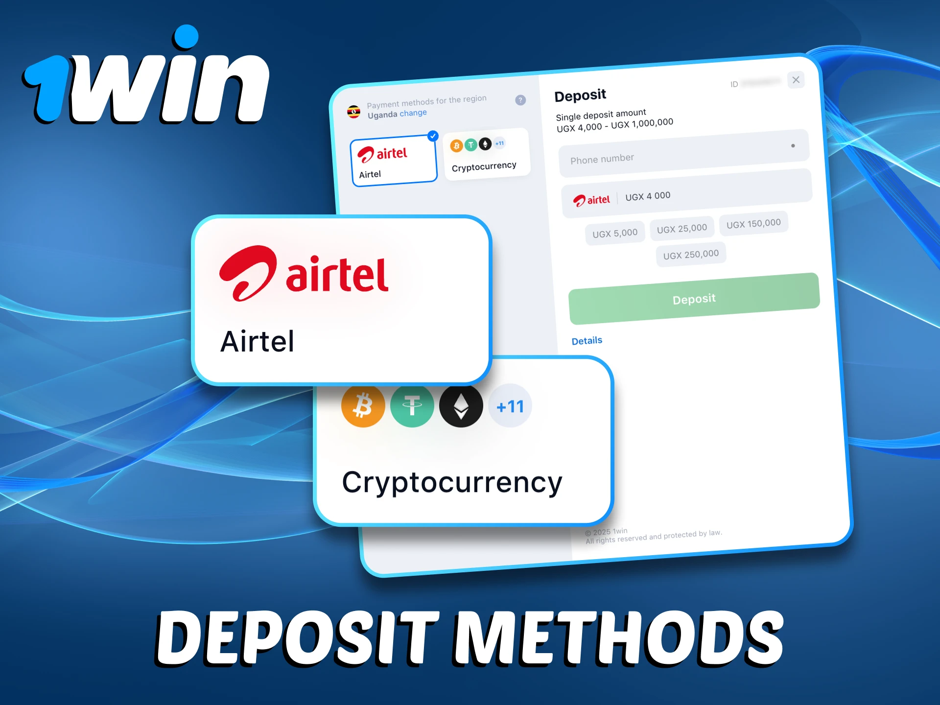 1Win provides several convenient and rapid deposit options.