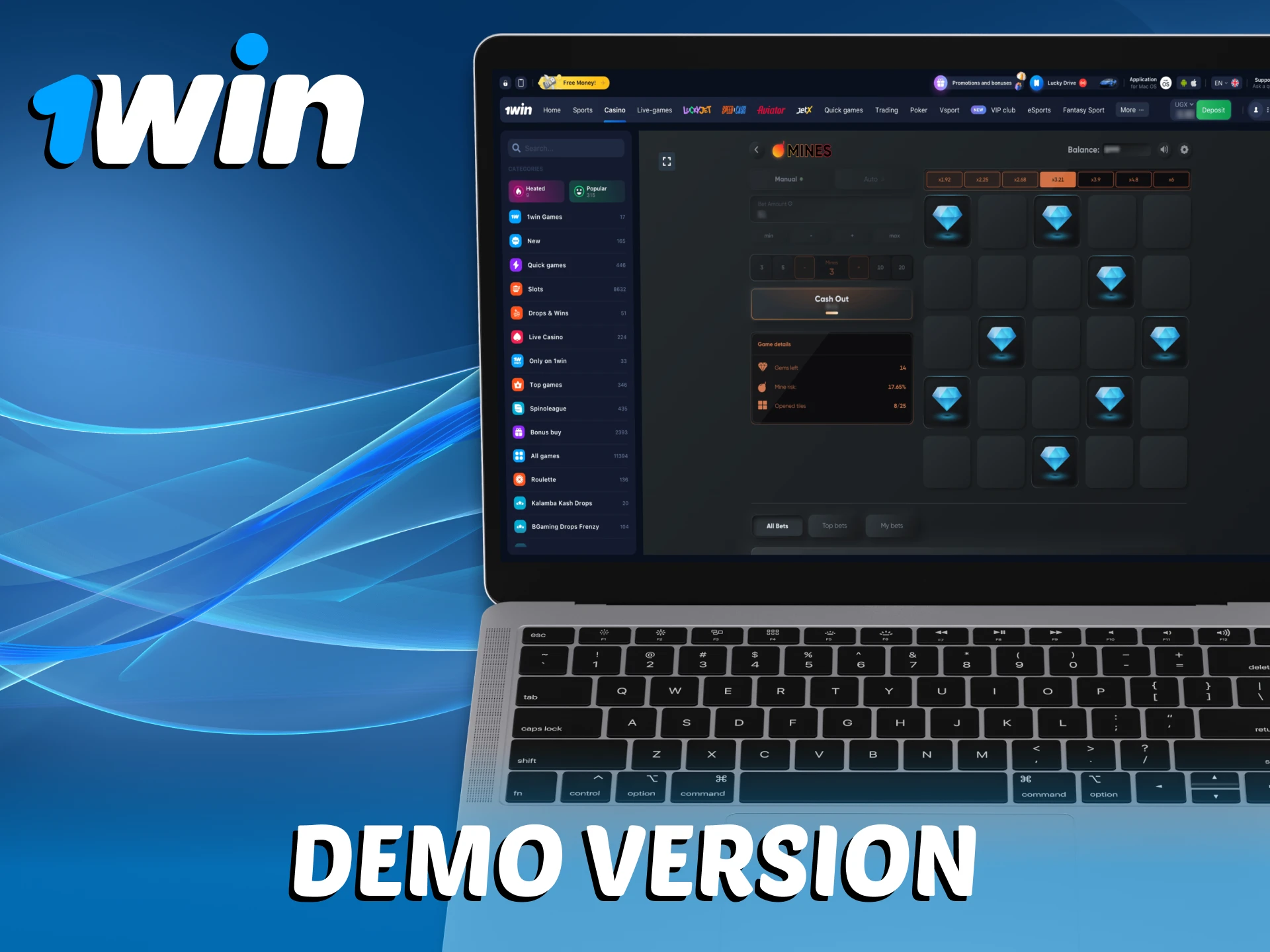 1Win provides a free demo version of Mines games.