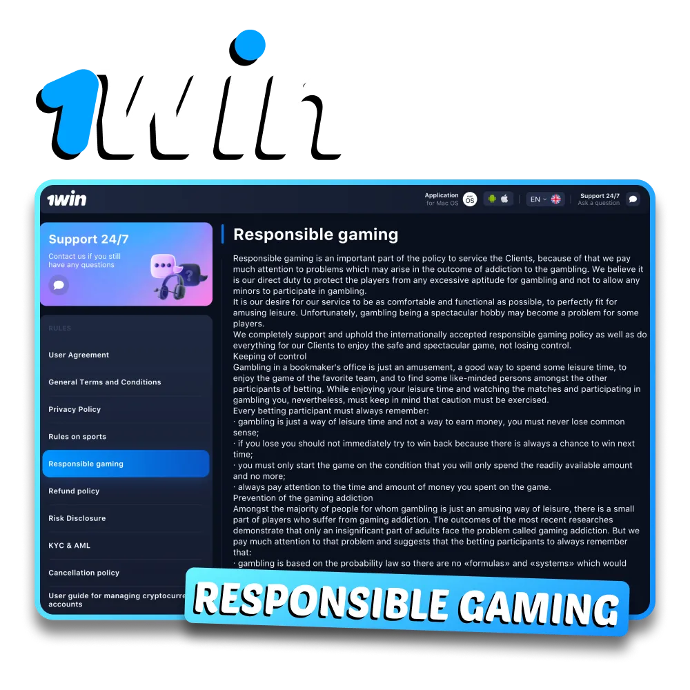 1Win team believes in the importance of safe betting.