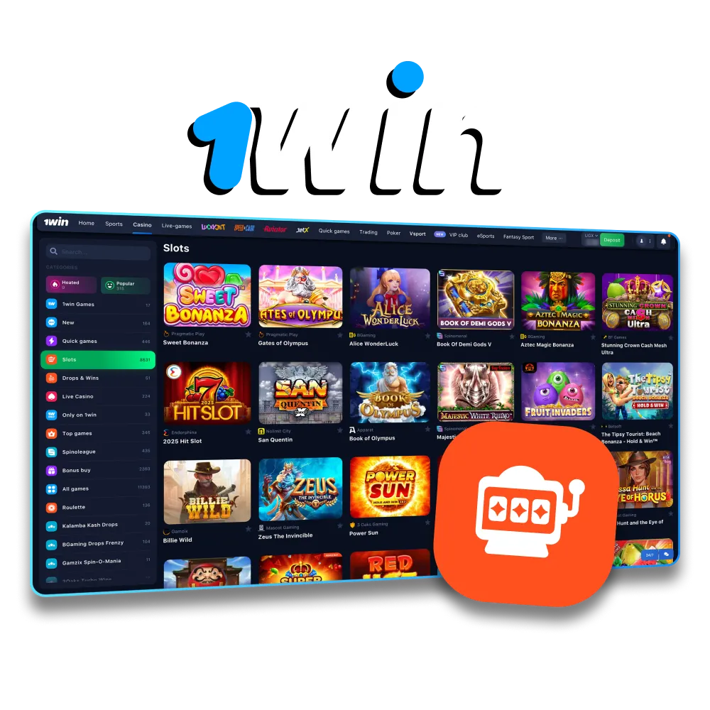 1Win casino section provides a wide range of slots.