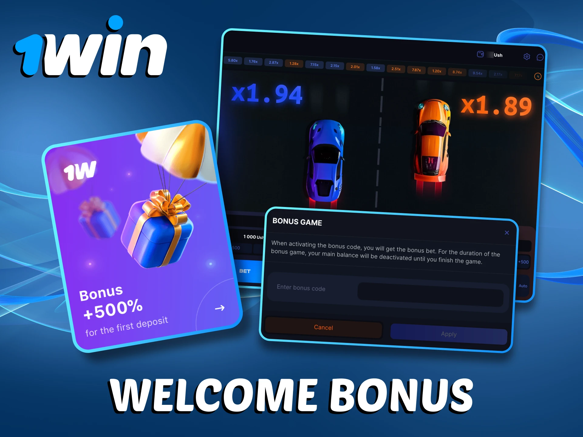 Get a generous welcome bonus for 1Win Speed-n-Cash game.