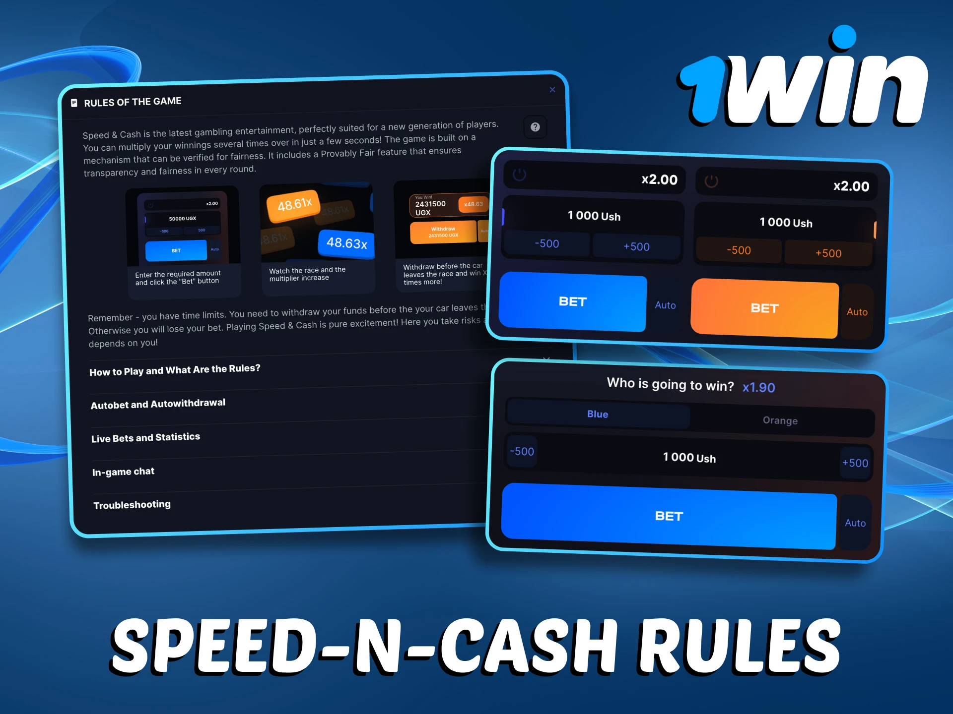 Learn the rules of 1Win Speed-n-Cash crash game.