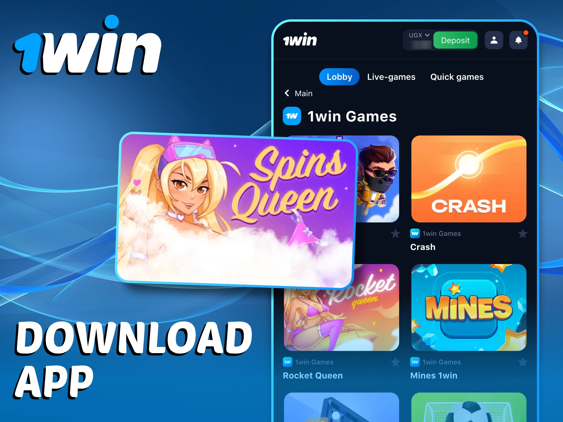 Enjoy Spins Queen on your smartphone with 1Win app.