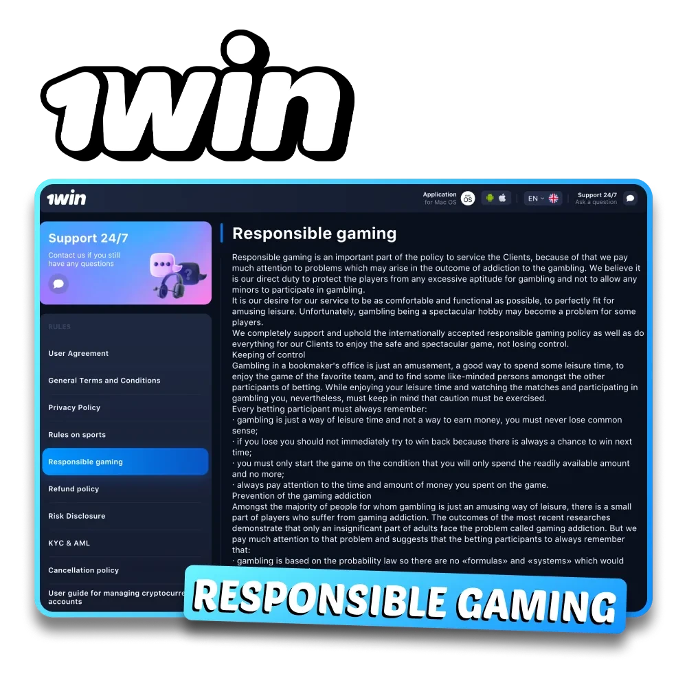 1Win team believes in the importance of safe betting.